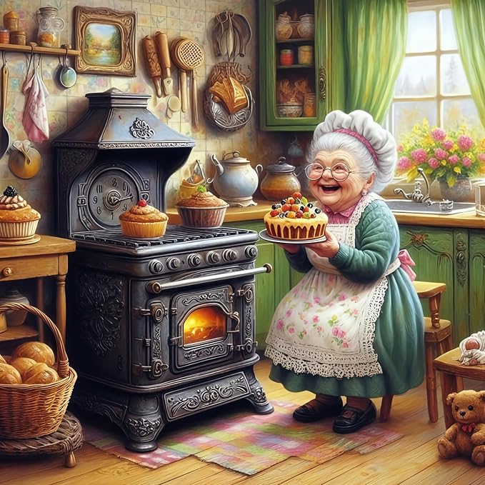 5D Grandma Baking Cake Diamond Art kits for Adults Beginners 13.7x 13.7Inch | Kitchen Scene Diamond Painting Kits DIY Full Round Drill Paint by Diamonds Dot Gem Art for Adults, Home Wall Decor