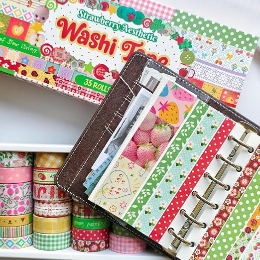 35 Rolls Strawberry Farm Washi Tape Set, Cute Fruits Decorative Scrapbook Tape and Journaling Supplies for DIY Crafts, Bullet Journals, Gift Wrapping