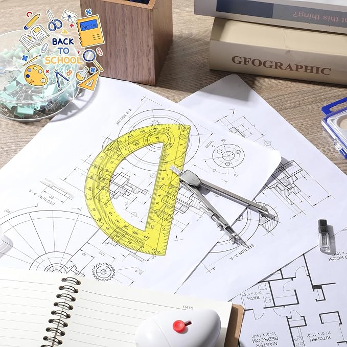 EBOOT Drawing Compass and 6 in Protractor Geometry Set, Yellow | Geometry Math Set, Swing Arm Protractor Ruler Compass, Geometry Drawing Tools for Measuring Angles