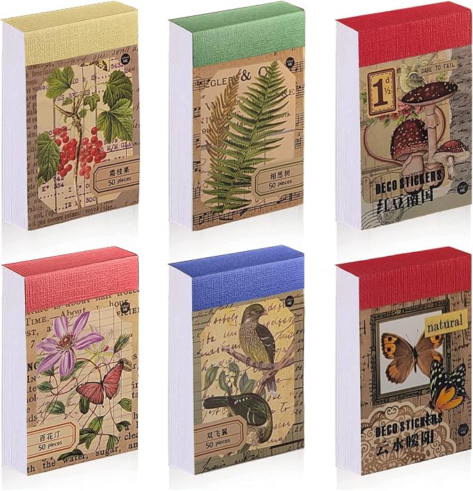 PRSTINCOL 300 Pcs Scrapbook Washi Stickers,Vintage Flower Butterfly Botanical Sticker Book for Junk Journal,Decorative Paper Stickers for Bullet Journal, Album, Collage, Planner, Gift Wrapping