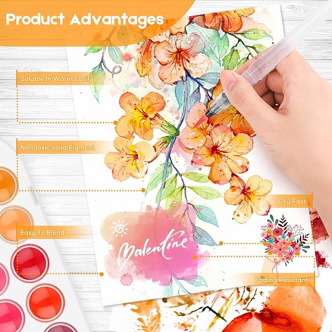 Taotree 48 Colors Watercolor Paint Set for Kids Adults Artist Painting | Art Supplies Drawing Kit Painting Supplies Brush, Valentines Day Gifts for Kids Adults, Easter Basket Stuffers