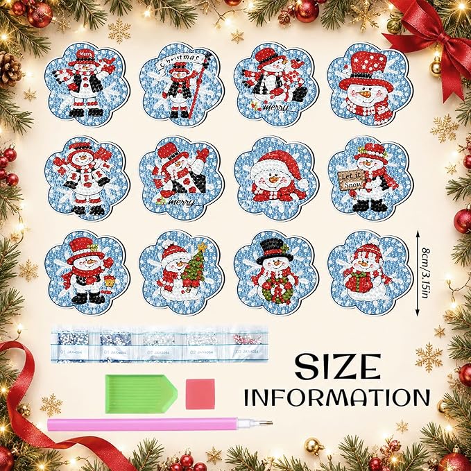 Zonon 12 Pcs Christmas Snowman Diamond Art Magnets,Blue White Red | Winter Diamond Painting Magnets Kits, Sparkling Snowman Stickers, DIY Craft Gifts, for Refrigerator Home Kitchen Decor