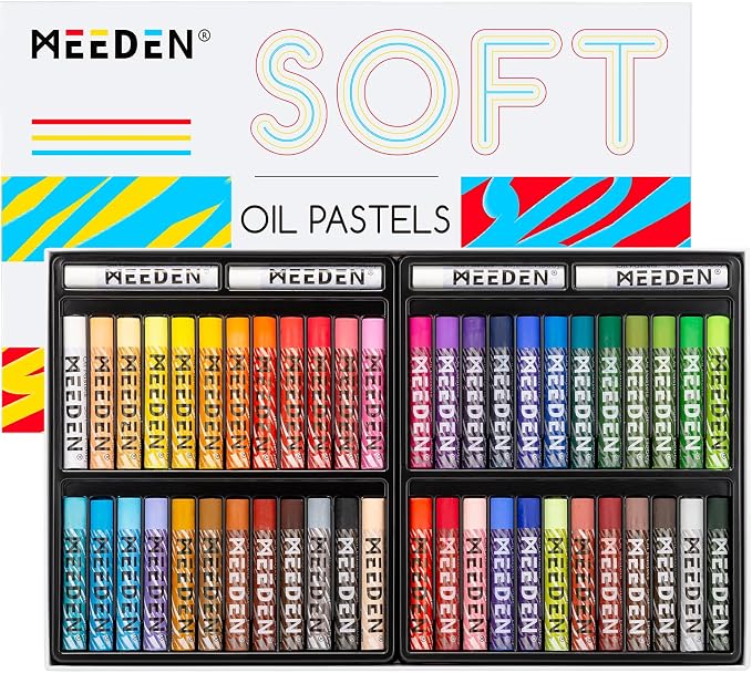 MEEDEN Soft Oil Pastels Set: 48 Colors with Extra 4 White Smooth Oil Pastel