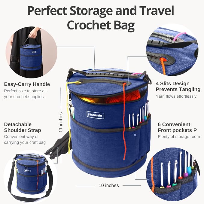 Piccassio Crochet Kit for Beginners – Complete Starter Set for Adults & Teens with 20 Yarn Colors, Hooks, Book & Organizer Bag – Learn to Make Amigurumi, Plushies & Handmade Gifts