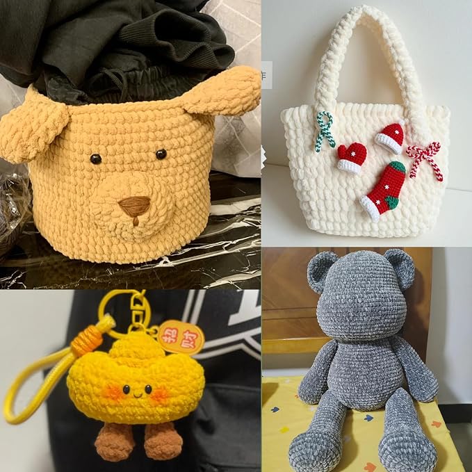 （3 Lime Green） 3 Pack Super Soft Fuzzy Chenille Chunky Yarn for Crocheting, 300g (261yds) Velvet Fluffy Amigurumi Yarn for Hand Knitting Baby Blankets Weaving Craft