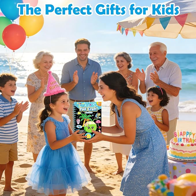 FUNNYB&G Foil Art Craft Kit for Kids, Sparkly Birthday Gift Toy for Kids | No Mess, Kids Ages 4-10 Create Sparkling Artwork, A Creative Gift for Birthdays, Holidays, Travel Activities,Screen-Free Fun
