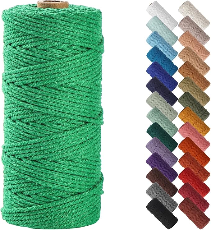 NOANTA Emerald Macrame Cord 3mm x 109yards, Cotton Rope Macrame Yarn | Macrame Rope Supplies, 3 Strand Twisted Cotton Yarn String, Cotton Cord for Wall Hanging, Plant Hangers, Crafts, Knitting