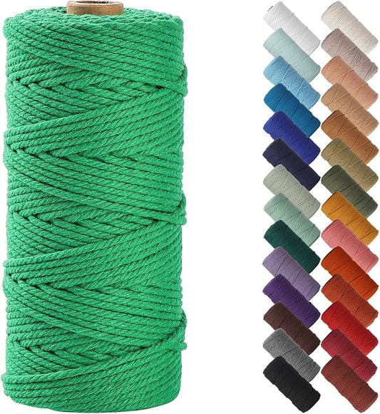 NOANTA Emerald Macrame Cord 3mm x 109yards, Cotton Rope Macrame Yarn | Macrame Rope Supplies, 3 Strand Twisted Cotton Yarn String, Cotton Cord for Wall Hanging, Plant Hangers, Crafts, Knitting