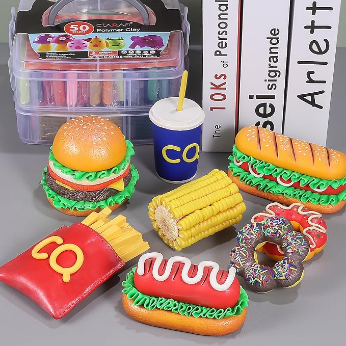 CiaraQ 50-Color Polymer Clay Oven Bake Modeling Kit | 5 sculpting tools, 2-layer storage box, acc. pack, guide. Great for school, home, gifts, kids & artists.