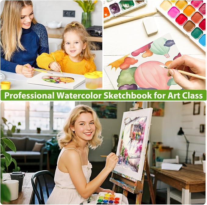 Soucolor Watercolor Paper Pad 9x12 140lb Cold Press 40 Sheets Art Supplies | Professional Wet Techniques Water Color Paper,140lb/300gsm Artist Painting Book texture,Acid-free archival quality