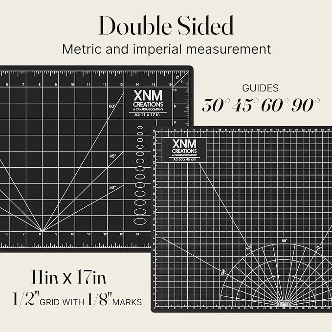 XNM Premium Self Healing Cutting Mat - 12 Inches by 18 inches - A3, 3 Layer Quality PVC Construction - Dual Sided, Imperial and Metric Grid Lines - Perfect for Cutting, Sewing, and Crafts