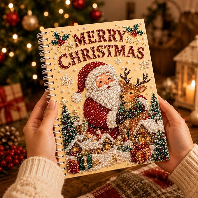 100 Pages DIY Christmas Pearl Diamond Art Painting Notebook，Style G