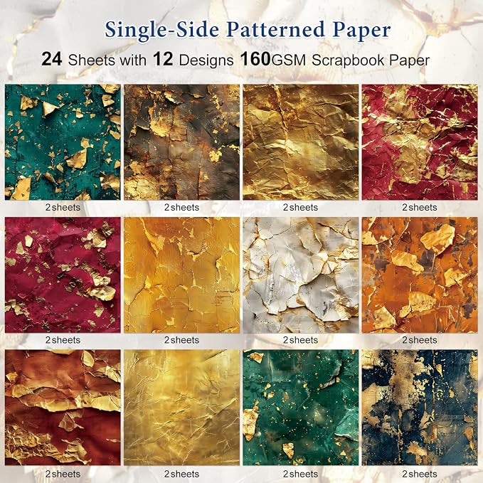 Scrapbook Paper - 24 Sheets 6"x 6" Scrapbooking Vintage Patterned Decorative Decoupage Paper Supplies for DIY Crafts Photo Album Cardmaking