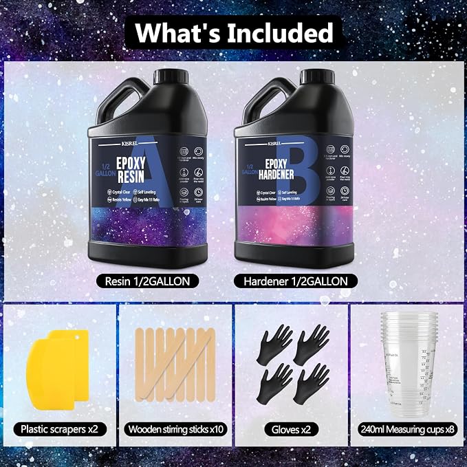 Epoxy Resin 1Gallon - Crystal Clear Epoxy Resin Kit - No Yellowing No Bubble Art Resin Casting Resin for Art Crafts, Jewelry Making, Wood & Molds(1/2 Gallon x 2) | Clear Epoxy Resin Kit ,Casting Resina for Jewelry Making, Wood & Molds(1/2 Gallon x 2)
