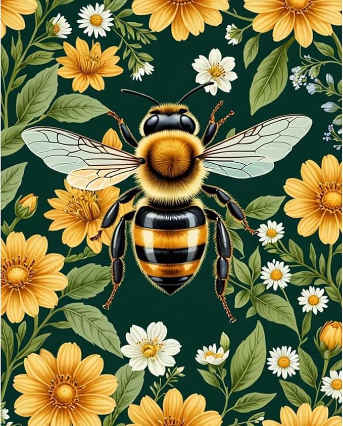 Yezavesu Paint by Numbers Kit for Adults Beginner, Bee Adult Paint by Number Kits on Canvas Without Frame, DIY Acrylic Flowers Painting by Numbers for Home Wall Decor Gift 16x20 Inch