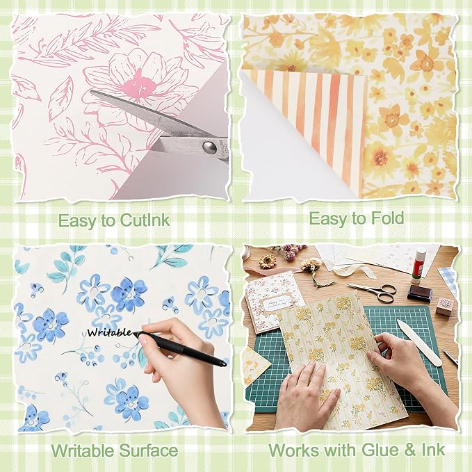 BESARME Scrapbook Paper, 60 Sheets, Double-Sided Floral, 5.5 x 8.3 in | 20 patterns, vintage floral designs, easy to cut and fold, for scrapbooks, cards, journals, DIY crafts