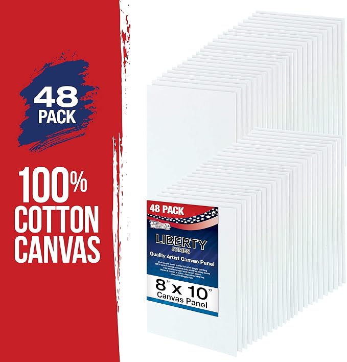 U.S. Art Supply 8 X 10 Inch Art Canvas Board Panels 48 Pack - 8 Ounce | Heavyweight Cotton Acid Free Canvases for Painting Acrylics and Watercolor (1 Case of 48 Single Canvas Painting Panels)