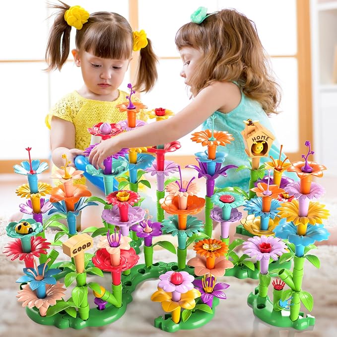 Garbo Star 148PCS Flower Garden Building Toys for 3 4 5 6 Year Old Girls, Educational Activity Preschool Birthday Gifts for 3 4 5 Year Old Girls, Building Stem Toys for Kids Toddlers Ages 3-5