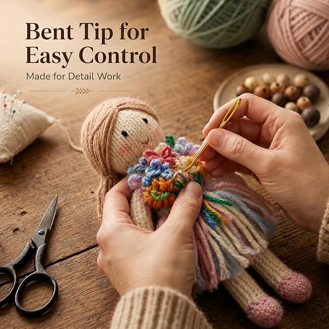cuteDIY Aluminum Yarn Needles, Large Eye Bent Tip Darning Tapestry Set