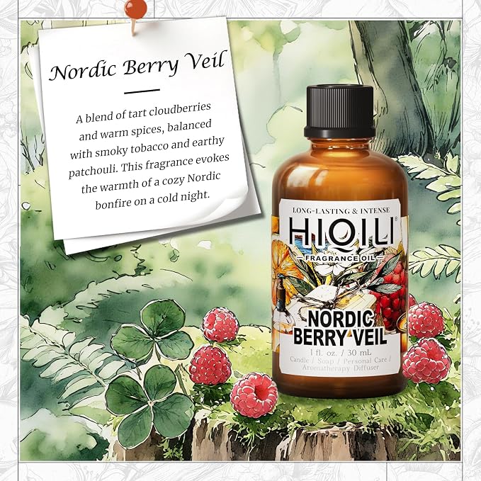 HIQILI Nordic Berry Veil Fragrance Oil for Home Diffuser, Candle & Soap Making Supplies, Luxury Hotel Scent, Essential Oil - 1.0 Fl Oz(Pack of 1)