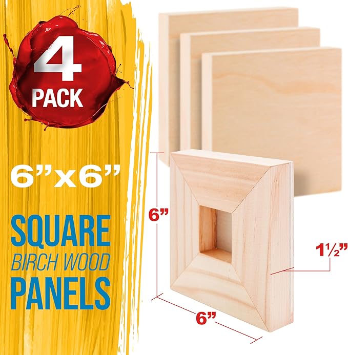 U.S. Art Supply 6" x 6" Unfinished Cradled Wood Panels for Painting