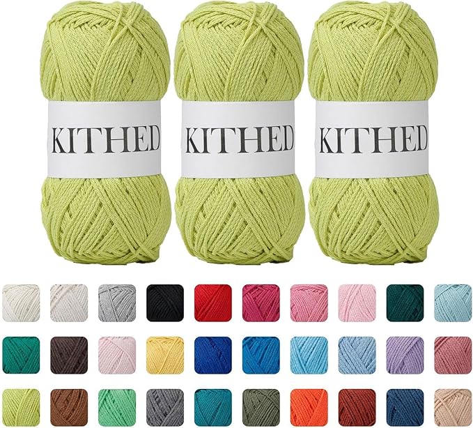 Cotton Yarn，10.5oz，526yard，3 Pack ，Soft Yarn for Crocheting and Knitting (32 Yellow Green)