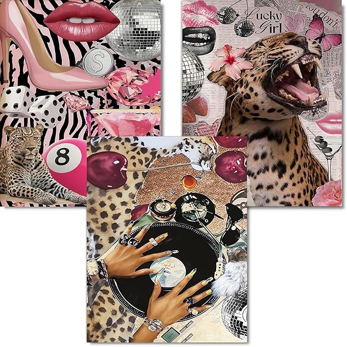 3 Pack Coquette Paint by Numbers Kit for Adults,Color By Numbers for Adults | Fashion Cheetah Decor Painting by Number On Canvas, Paint Number Artist Funny Without Frame DIY, Home Wall Decor, 12x16in