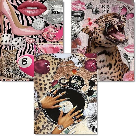 3 Pack Coquette Paint by Numbers Kit for Adults,Color By Numbers for Adults | Fashion Cheetah Decor Painting by Number On Canvas, Paint Number Artist Funny Without Frame DIY, Home Wall Decor, 12x16in