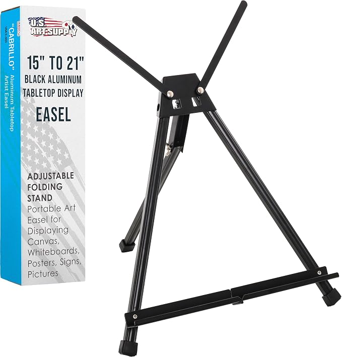 U.S. Art Supply Tabletop Easel for Painting - 15" to 21", Black | Black, Aluminum Tripod, Portable Art Easel Stand for Sign Display, Painting Canvas, and Whiteboard