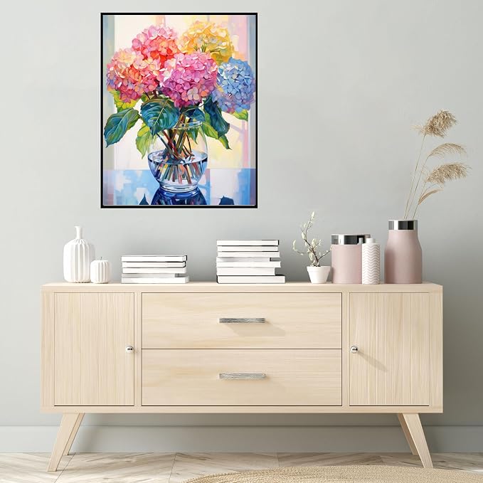 Yunruily Hydrangea Canvas Paint by Numbers for Adults-Paint by Numbers Adult Flowers,Painting by Number Flowers for Gifts and Home Wall Decor(with Gifts Box) 16x20inch