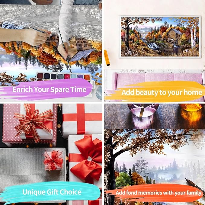 YALKIN Paint by Numbers Kit for Adults, Landscape Large Adults'paint-by-Number Kits on Canvas, DIY Acrylic Oil Painting by Numbers Kits, Perfect for Home Decor, Gifts 28x16in