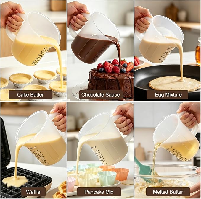 Palksky 2 Cup Measuring Cups with Spout, 16 oz Liquid Measuring Cups with Handle, Flexible Microwave Safe Measuring Cup for Baking, Cooking, Chocolate, Butter, Syrup