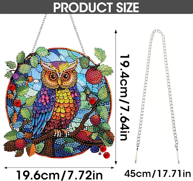SKRYUIE Owl Hanging Pearl Diamond Art Kits for Adults Suncatcher A50 | Special Shaped Crystal DIY Hanging Diamond Painting Kit, Gift for Mother Spring Summer Window Wreath Decor 7.72 x 7.64 Inch