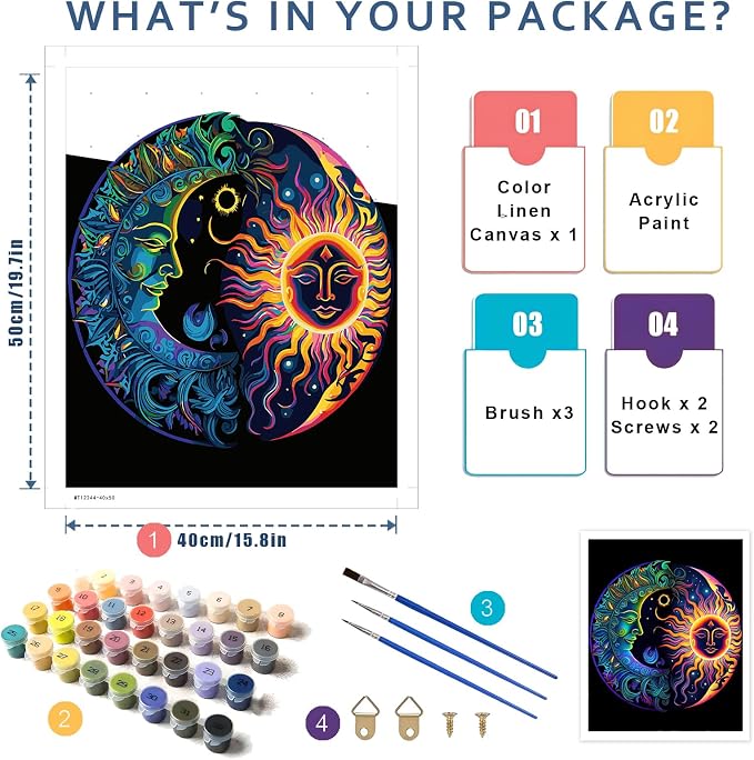 Moon Paint by Number for Adults, Paint by Numbers for Adults Beginner | Sun Paint by Numbers for Adults Beginner, Sun Paint by Numbers for Gift Home Wall Decor 16x20 inch Frameless