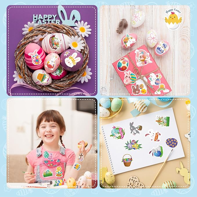 OHOME Easter Stickers for Kids - 240 PCS Easter Basket Stuffers for Boys Girls Teens Adults | Vinyl Egg Bunny Gifts Decorations Toys - Kids Easter Games Crafts Activities Party Favors