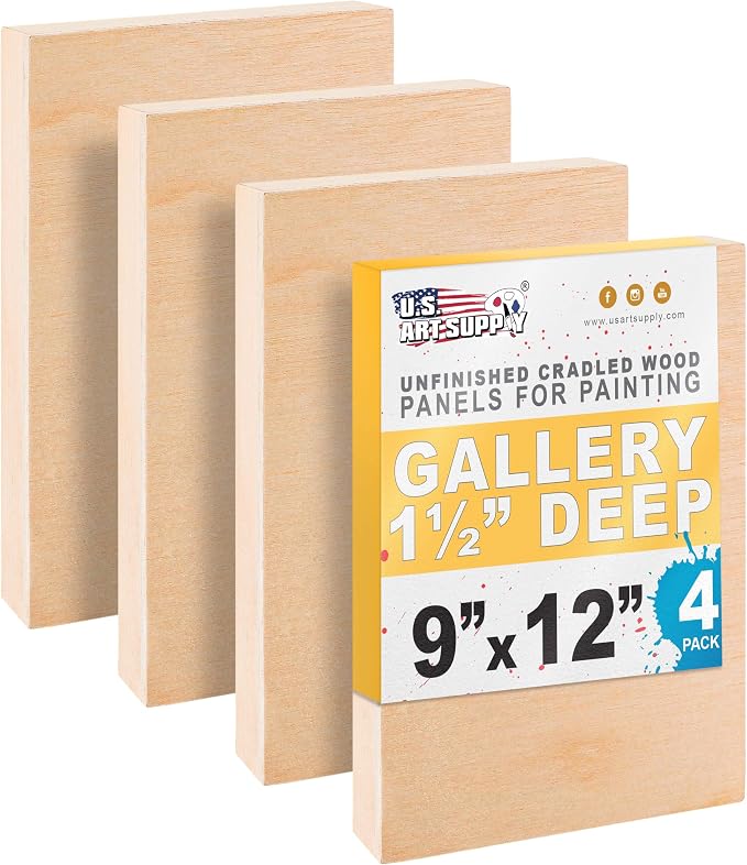 U.S. Art Supply 9" x 12" Unfinished Cradled Wood Panels for Painting