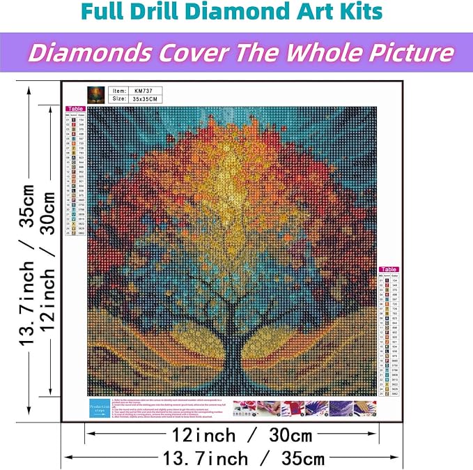 JYXSJYYD 5D DIY Colorful Tree Diamond Art Kits for Adults,13.8x13.8 inch