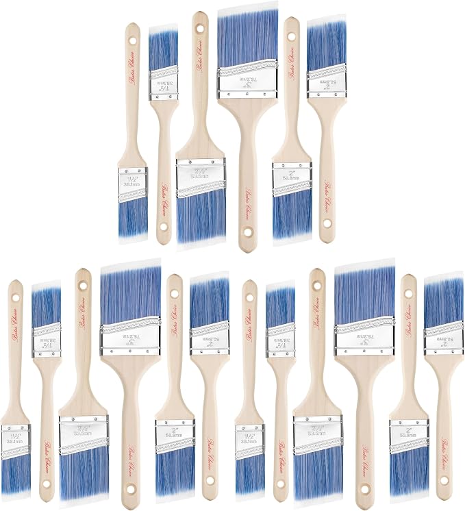 Bates Angle Paint Brushes, 18 Pack - Assorted Sizes, Treated Wood Handle, for Walls & Furniture
