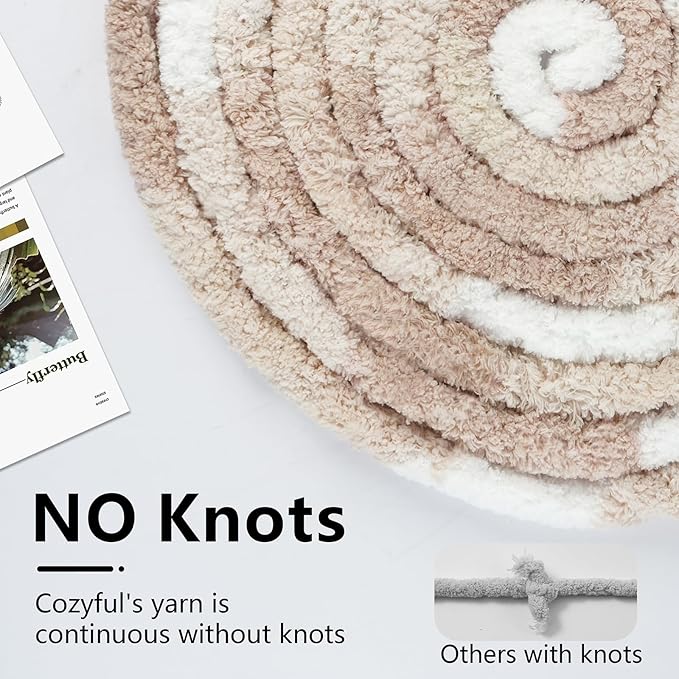 Cozyful Chunky Yarn for Hand Knitting - #10 Chunky Chenille Blanket Yarn, Jumbo Big Thick Chunky Yarns for Crocheting, Tie Dye Bulky Knit Yarns, 8 Skein (20 yds 8 oz Each Skein), White & Khaki & Beige
