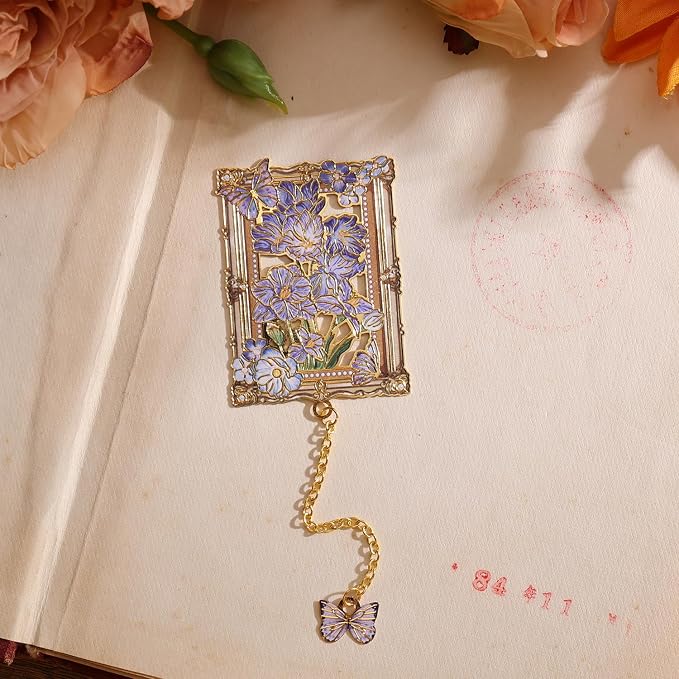 6 Pieces Metal Bookmark, Hollow Flower Book Mark for Book Lovers, Vintage Bookmarks for Reading Women, Men, Teacher, Students