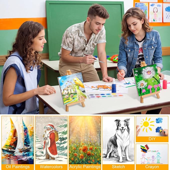 Mimorou 32 Pack Mini Canvas with Easel for Painting Wood, 2.4 x 2.4 Inch