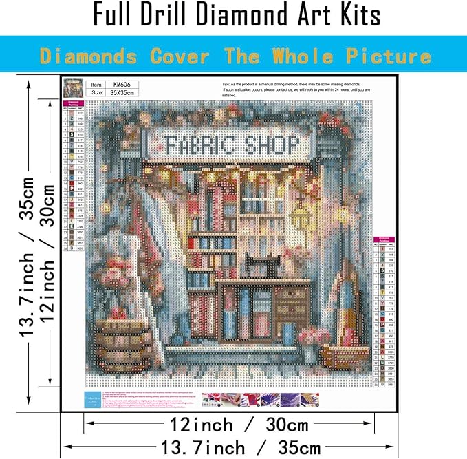CHWGLFGG 5D Fabric Shop Diamond Art Kits for Adults Beginners 13.7x13.7inch | Diamond Painting Kits DIY Full Round Drill Paint by Diamonds Dot Gem Art for Adults, Home Wall Decor
