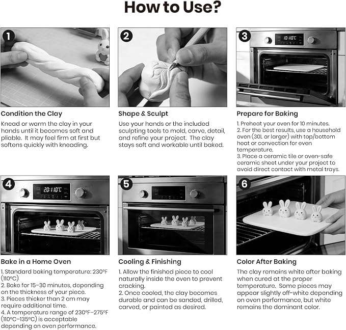CALPALMY Oven Bake Polymer Clay 10lb with Tools Kit, White Sculpting Material for Modeling & Crafts, Soft Until Baked, Non-Toxic DIY Clay for Figurines, Miniatures, Jewelry & Pottery Projects