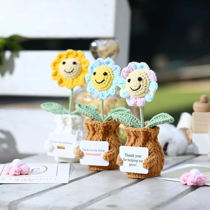 Valentines Day Gift for Mom Crochet Sunflower – You are My Sunshine! Mom! Crochet Gift from Daughter Son Kid - Handmade Knitted Sunflower Pot for Women, Appreciation Gifts Crochet Plant