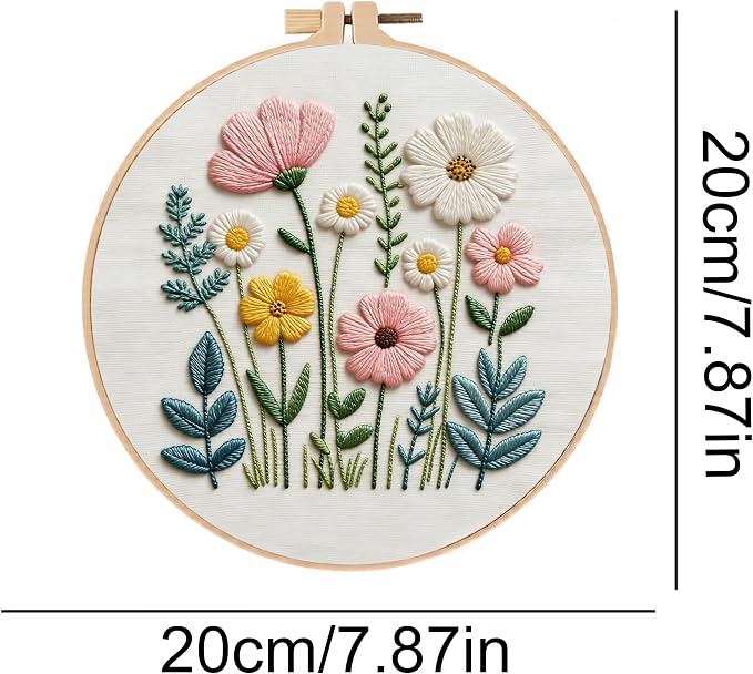 Embroidery Kit for Beginners & Adults Starter Kit, Cross Stitch Kits,DIY Hand Embroidery Needlepoint Set with Hoop, Pre-Printed Fabric, Threads and Instructions (Flower)
