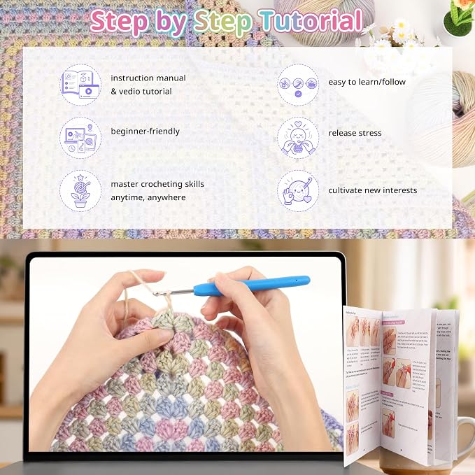 Coopay Crochet Kit for Beginners, Gradient Yarn Granny Square Blanket Kit