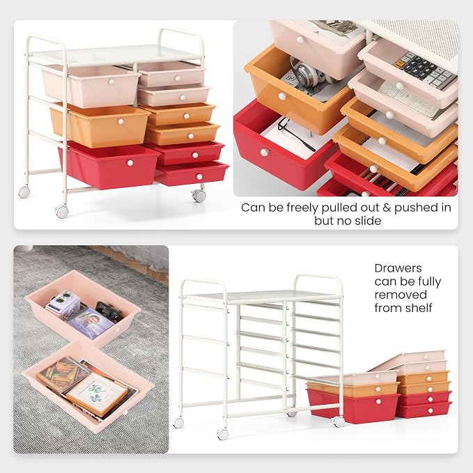 Giantex 9 Drawers Rolling Cart, Classroom Organizers, Storage Cart with Wheels, for Teacher Office Home School Supplies Tool Craft Art Paper, Macaron Multicolor