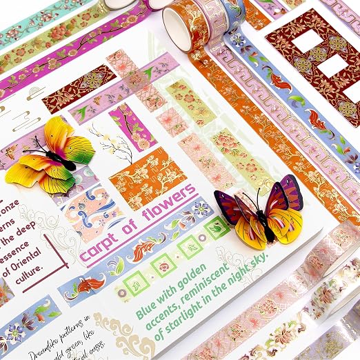 Washi Tape Set 24 Rolls Gold Foil Floral - Gift Box for Scrapbooking