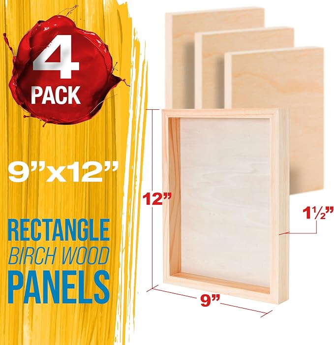 U.S. Art Supply 9" x 12" Unfinished Cradled Wood Panels for Painting
