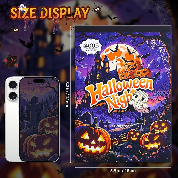 400+ Pcs Vintage Gothic Halloween Sticker Book, Witch Pumpkin Decorative Stickers for Junk Journal Supplies Art Scrapbooking DIY Crafts Halloween Games Party Gifts for Teens Adults Craft Lovers